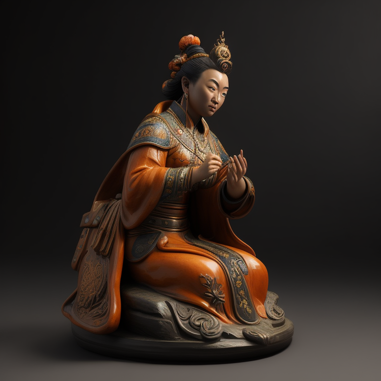 ancient small clay and glazed Chinese sculpture of a woman, deep atmosphere, realistic