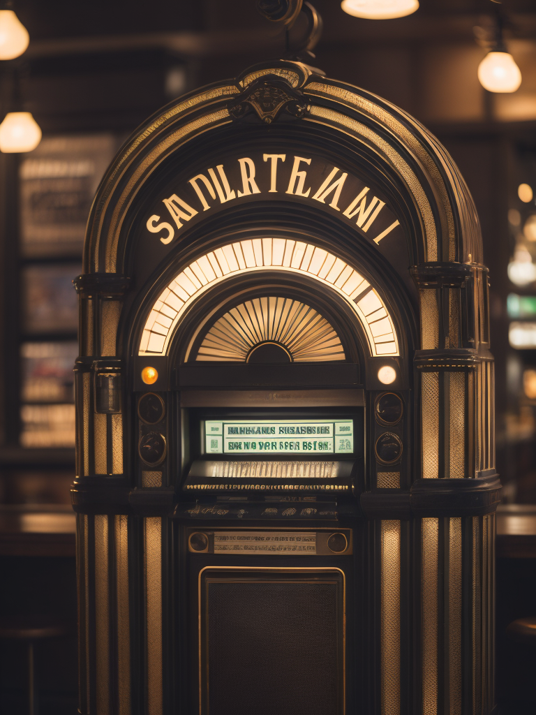 Retro jukebox in a bar, sharp focus, highly detailed,