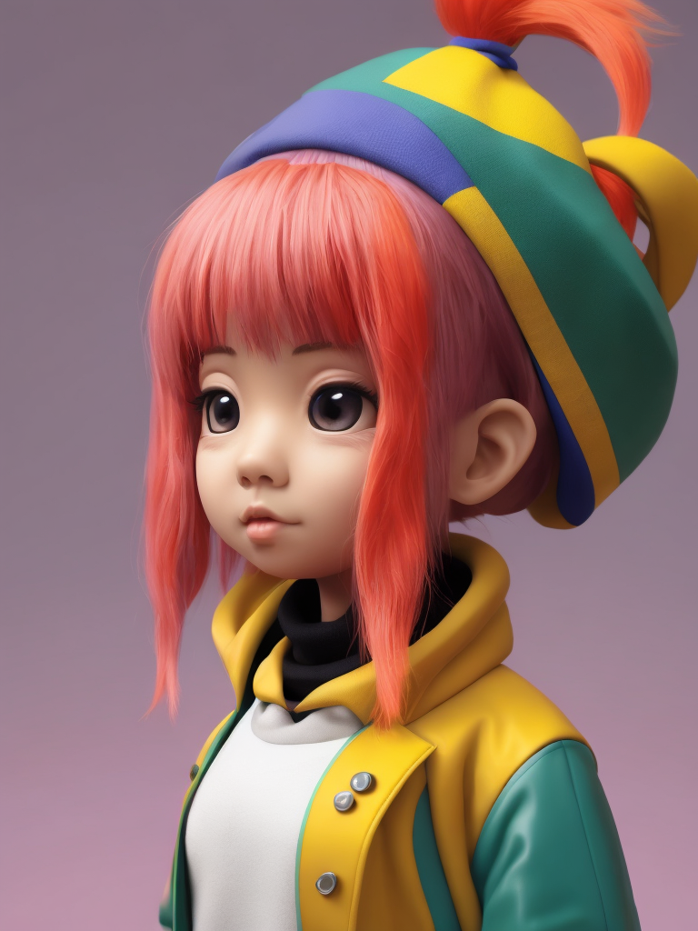 Cute 3d character, korean fashion, colorful hair, blender render, y2k, art toy, creative