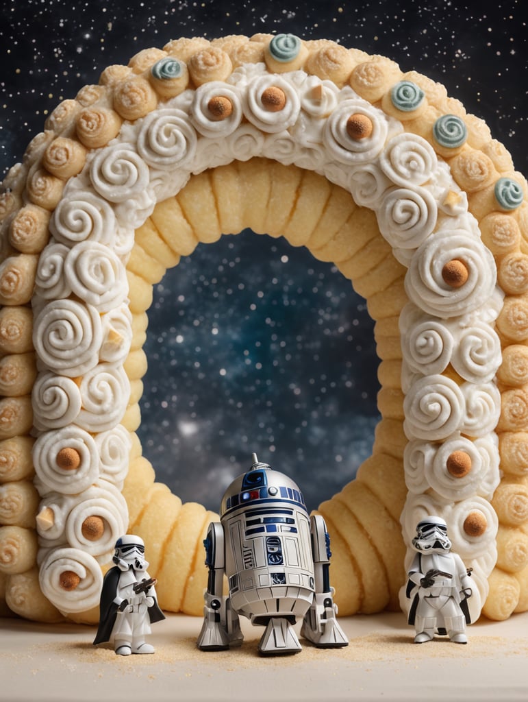 Mexico's rosca de reyes made of star wars movie elements space in the background