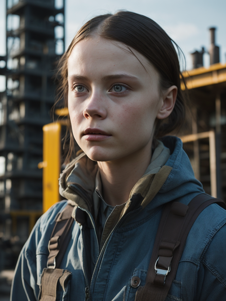 greta thunberg As oil rig worker, realistic, high detail