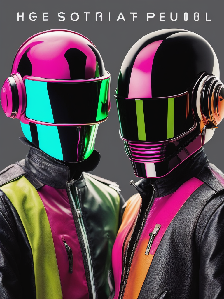 Portrait of daft punk, ultra realism, super detailed, neon colors, magazine cover, professional shot, magazine photography, bright saturated colors, sharp focus, highly detailed