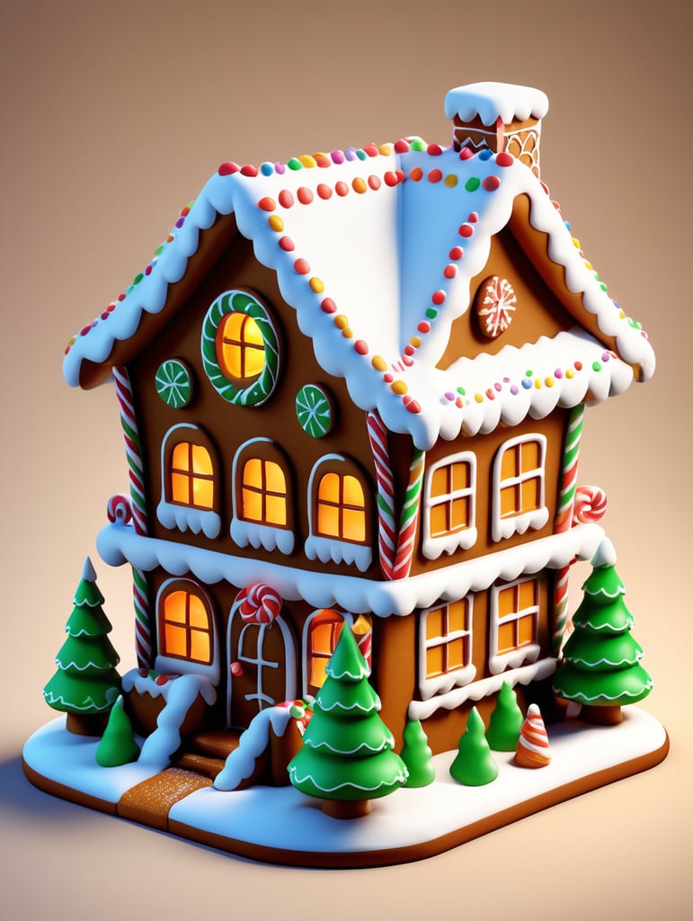 3d icon,cartoon, pop mart,Christmas gingerbread house,clay material isometric, 3D rendering, Blender, smooth ashiny,clear back ground, realistic use of light and color, softgradient, Nintendo trendy, best details higdefinition, high resolution, hyper quality, UltraHD, 8k, ultra detoiled