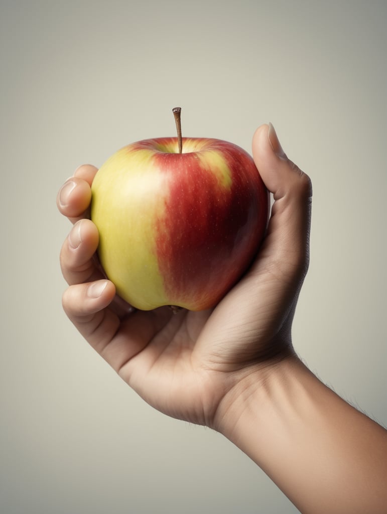 five fingers hand holds an apple