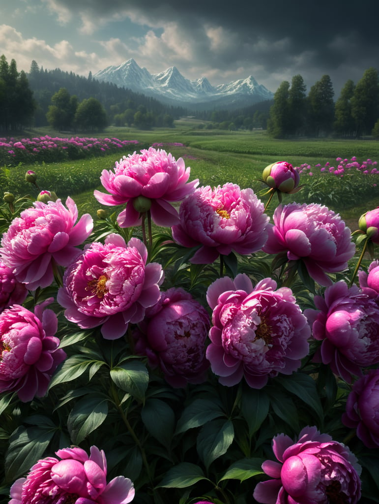 Pink Peonies field