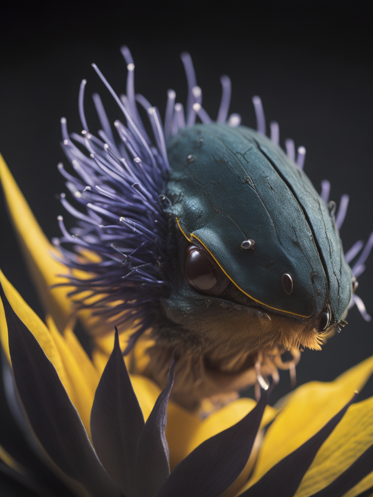 Alien Glowing Flora, Bioluminescent Blossom with with elements of arthropods and insects, Bioluminescent Flower, Glowing Bioluminescence Alien Plant, HD, high resolution