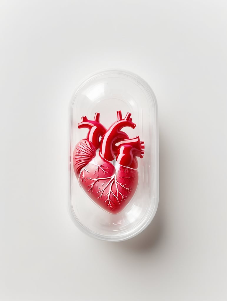 product shot of a heart inside a plastic capsule