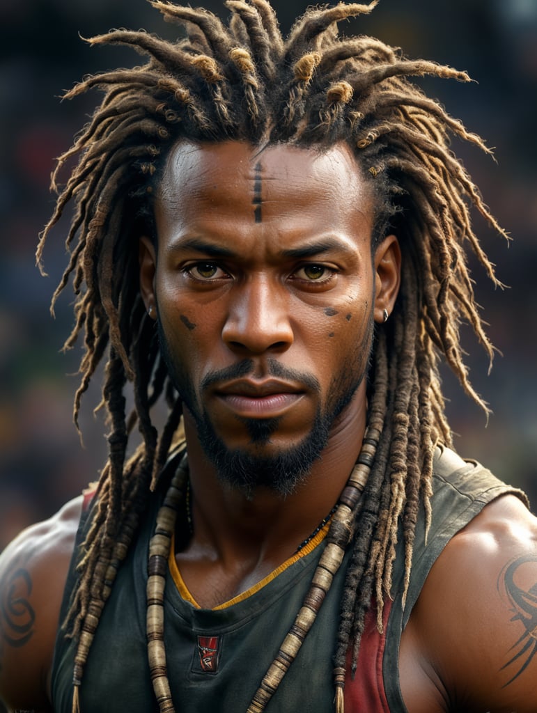 Official portrait of a male african player with dreadlocks