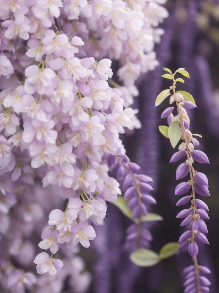 Wisteria and cherry blossom, deep colors