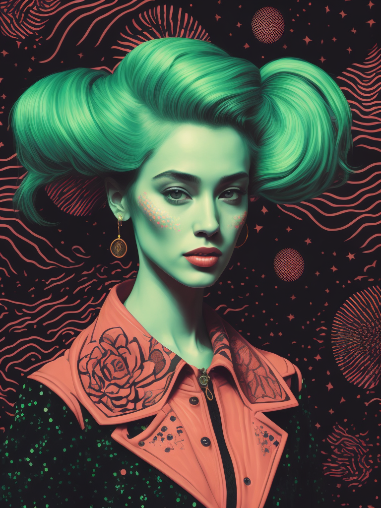 pink green black cream noise patterns risograph girl, happy surrealism, fashion, shot on sony, edited with Maya, Nuke, Blender, Fusion, Houdini