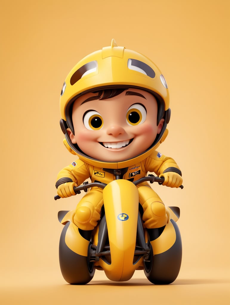 Smiling and cheerful racer in a yellow racer suit on an isolated yellow background