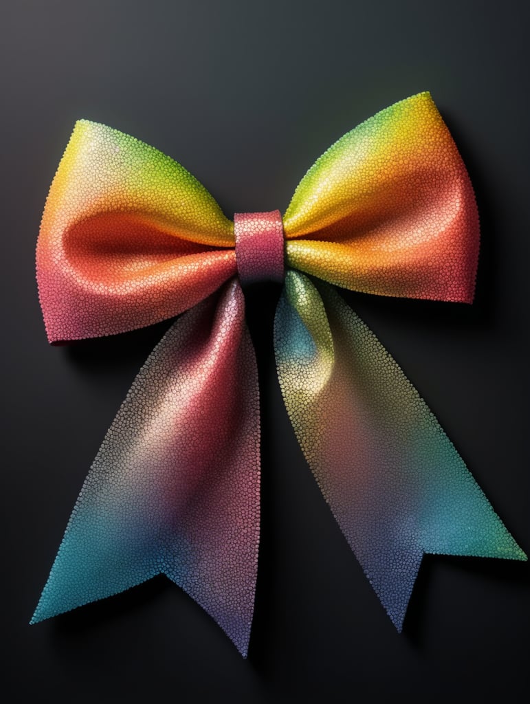 Pointillism, translucent bow on a dark background minimalism, gradient transition of the color spectrum, subsurface scattering, punctuality, manual style