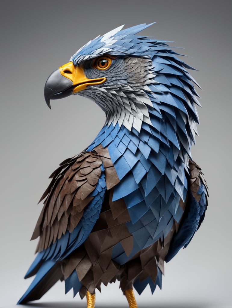 Origami whole angle facing 3 white blue colour