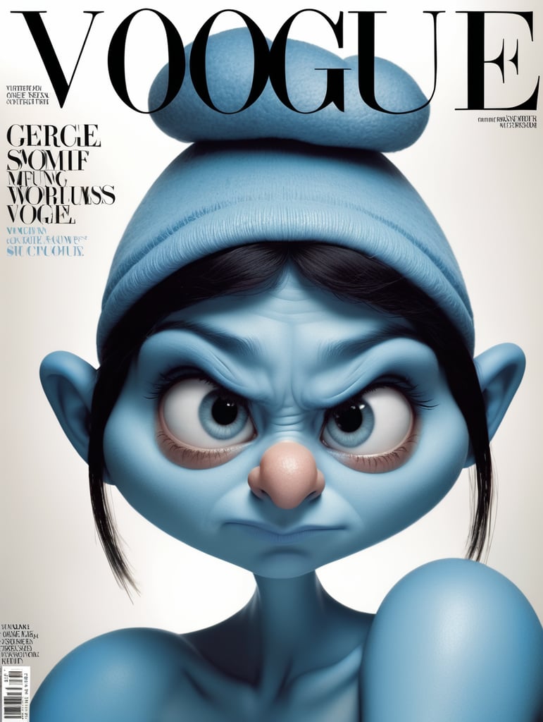 smurf grumpy face on the cover of Vogue