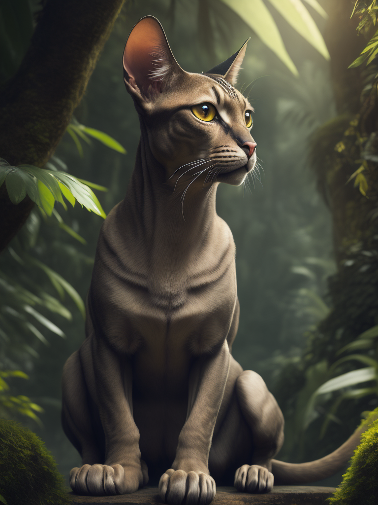 sphinx cat in a lush jungle setting
