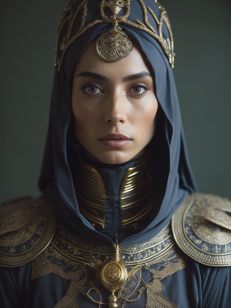 Portrait of a ultraman wearing black coated arabic fashion with gold crown in Renaissance ottoman heritage, hyper realistic, ultra detailed photograph.