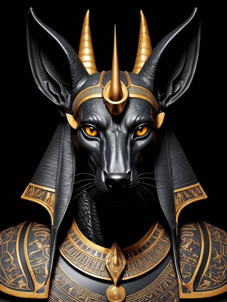 Egyptian god Anubis, dark style, sharp on details, black background