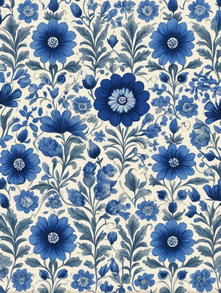 Seamless pattern beautiful floral pattern with blue flowers in the background, in the style of polish folklore motifs, juliana nan, mexican folklore - inspired, tivadar csontváry kosztka, clara peeters, texture exploration, blue color scheme, blue pallete, amoled, 264k render HD