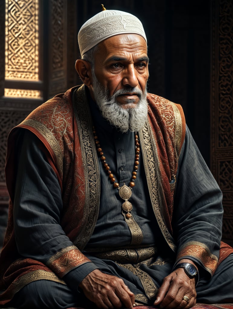 Old Muslim man sitting