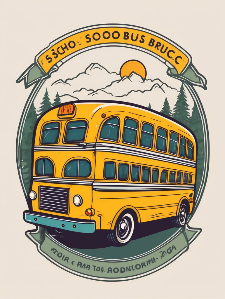 Vector classic school bus with hand drawn style, mascot logo, bright colors, vector Logo, vector image