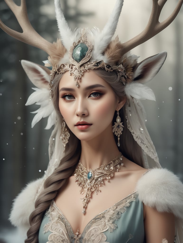 premium-free-ai-images-zarte-elfenhafte-frau-mit-hirschkopfschmuck