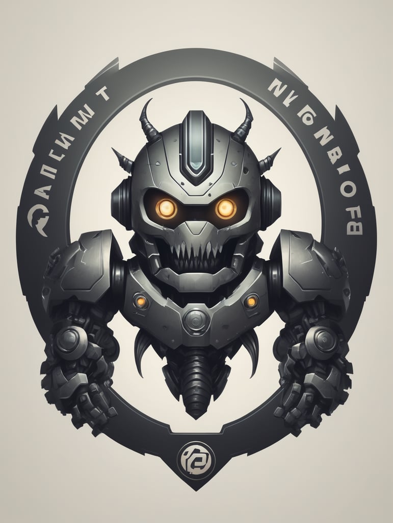 A logo for my gaming brand. A robot looking like monster in a circle logo