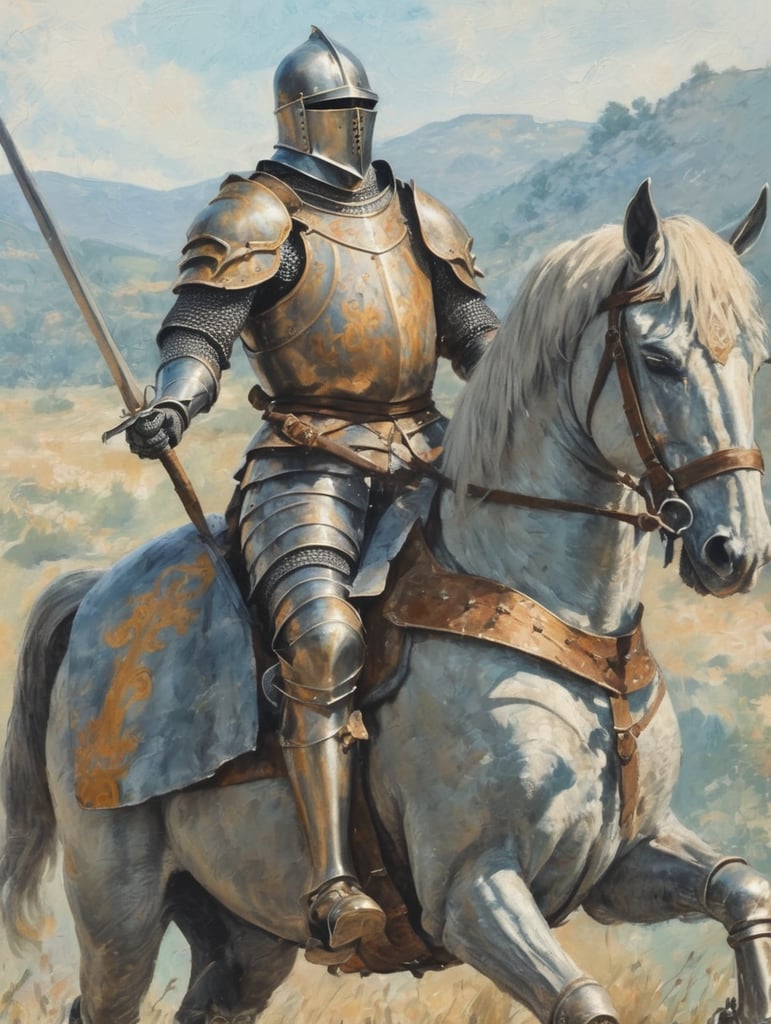 a painting of a medieval knight in a hand-drawn impressionism style