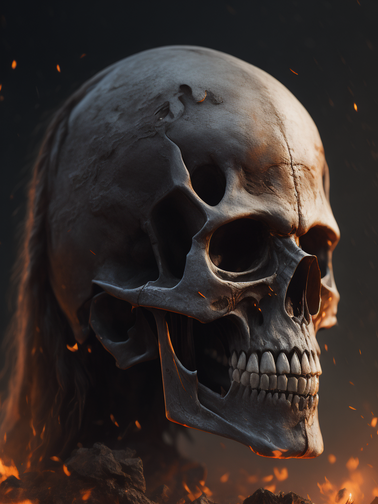 Skull with longhair playing deathmetal