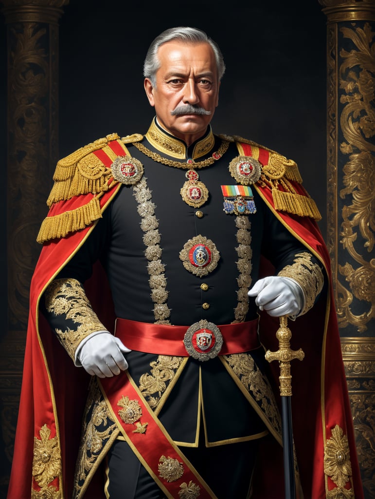 O imperador Maximiliano I do México com a faixa e as insígnias imperiais foto de corpo inteiro alta qualidade altamente detalhado e elegante