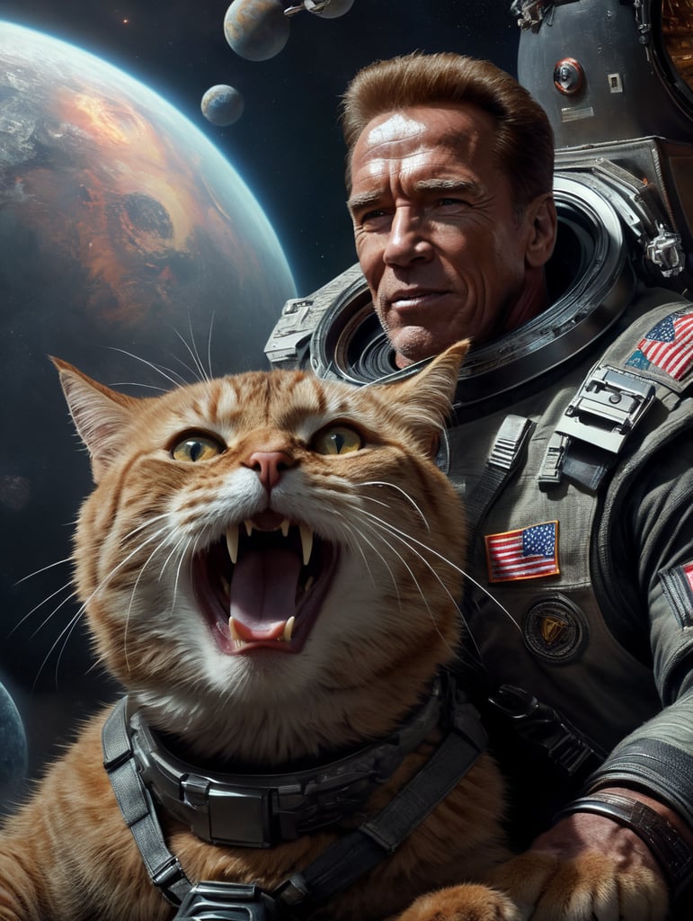 arnold schwarzenegger ride a cat in space