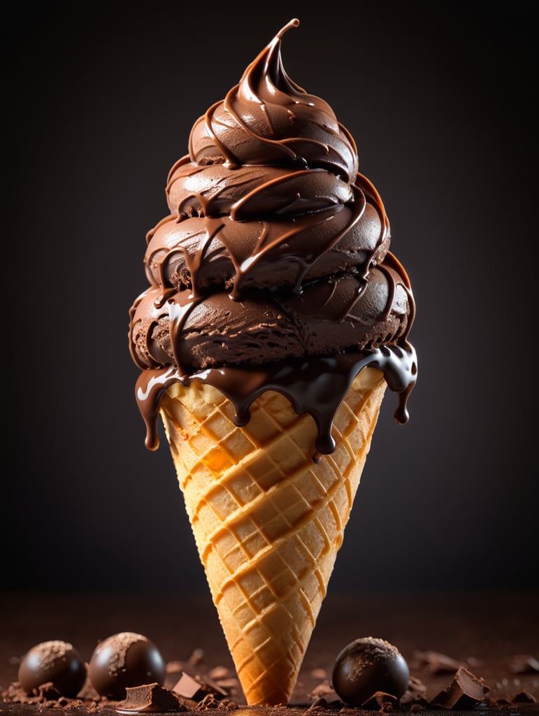 chocolate ice cream cone on chocolate background