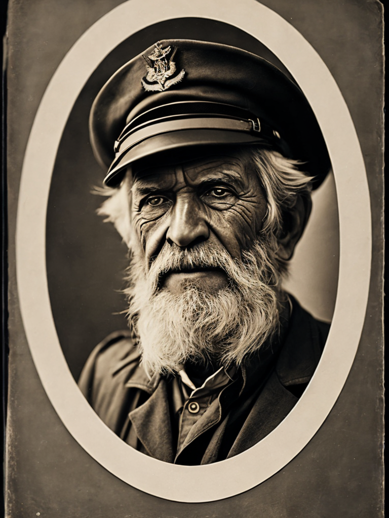 a wet plate photograph of a grizzled old sea captain