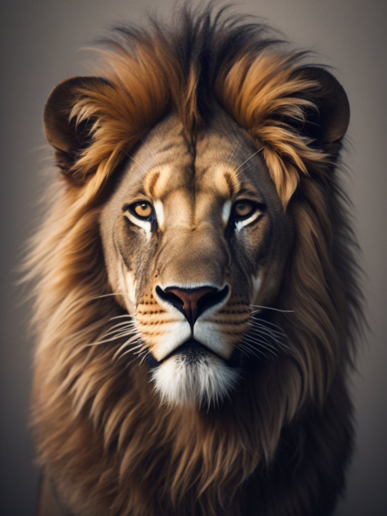 Type of Image: Photography (((Subject Description: realistic wall head))) An realistic digital illustration of a lion mixed with a human face in Africa portrayed in a stylized, tribal art-inspired manner to represent the lion and its significance in Africa.