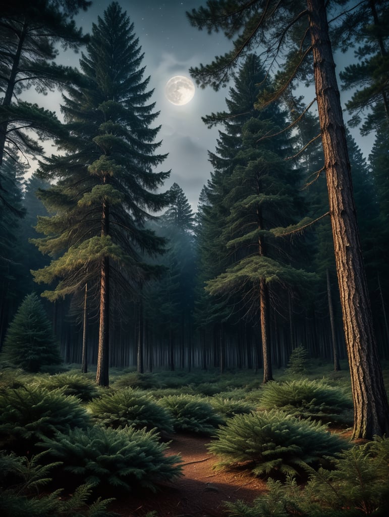 Pine tree forest night