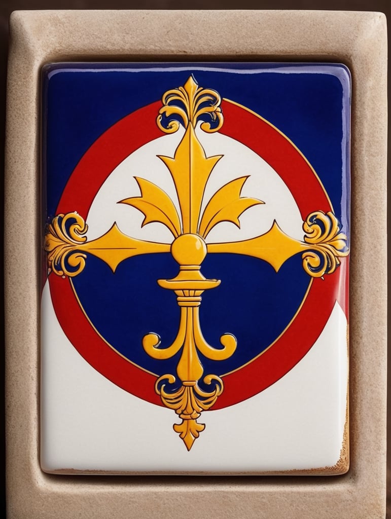 Square ceramic glazed tile with medieval art Philippine Flag, Azulejo