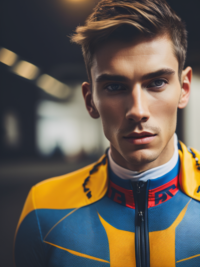 Portrait of a cyclist, bright and saturated colors, highly detailed, fashion magazine, sharp focus, Dramatic Lighting, Depth of field, Incredibly high detailed, blurred background