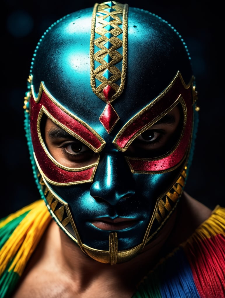 Portrait of a masked mexican wrestler, Vivid saturated colors, Contrast color, studio photo, professional photo, Rich colors, Detailed image