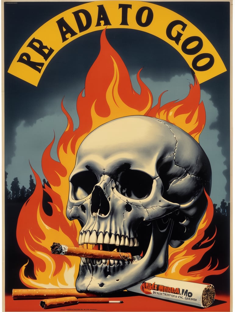 Skull with Burning Cigarette, "Ready to GO" text on poster