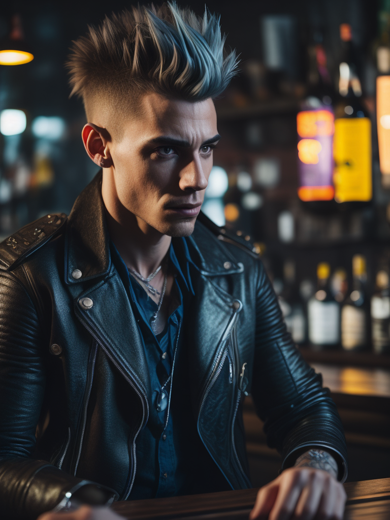 Portrait of a punk rocker in a bar