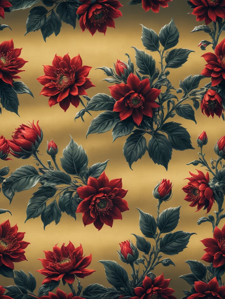 Fabric with printed graphics of red flowers