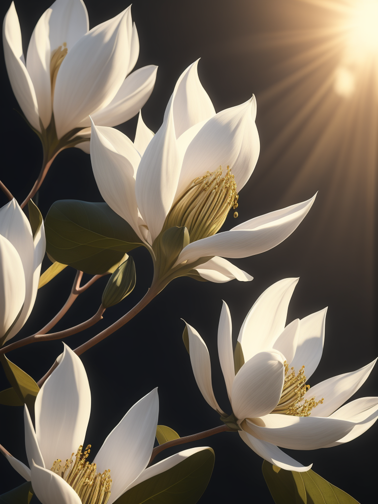 цветы магнолия белая, светит солнце в саду