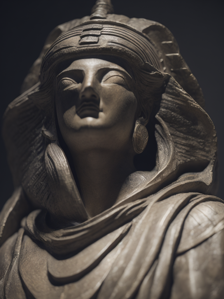 dark egiptian statue of isis, dark atmosphere, sharp on details