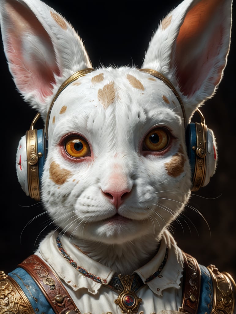 моллі біла маленька кроличка з коричневими плямами на вухах і на правому оці