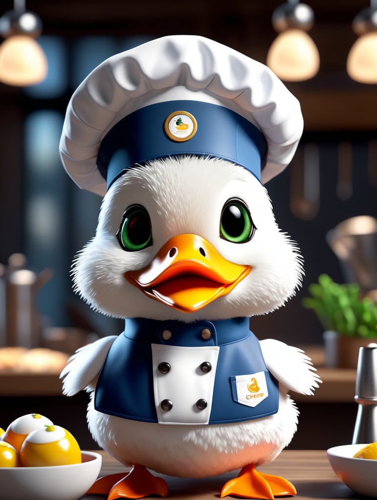 A cute duck wearing a chef uniform, unreal engine render 8k