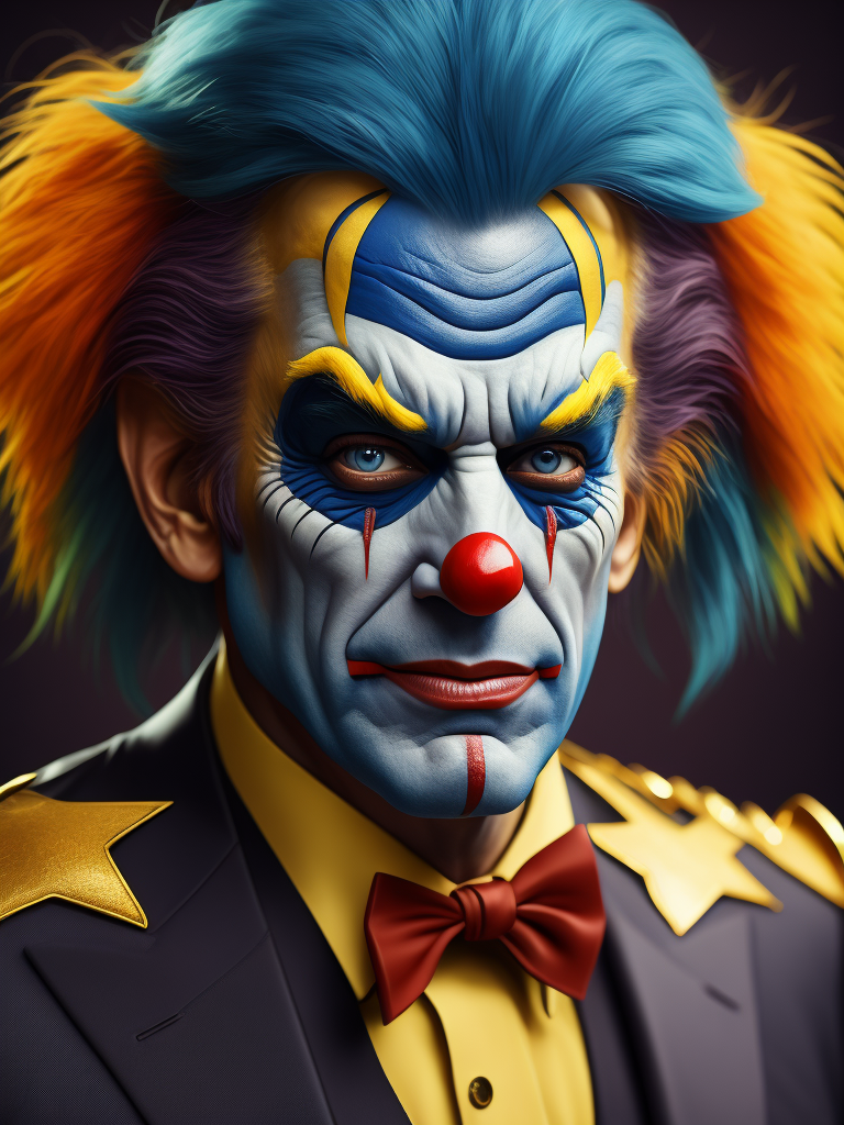 Donald Trump wearing clown makeup, Vivid saturated colors, Contrast color