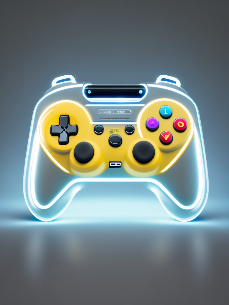 A cute video game controller, colorful transparent plastic, design by dieter rams, hyper detail, 4k,white background, studio lighting ,internal illumination