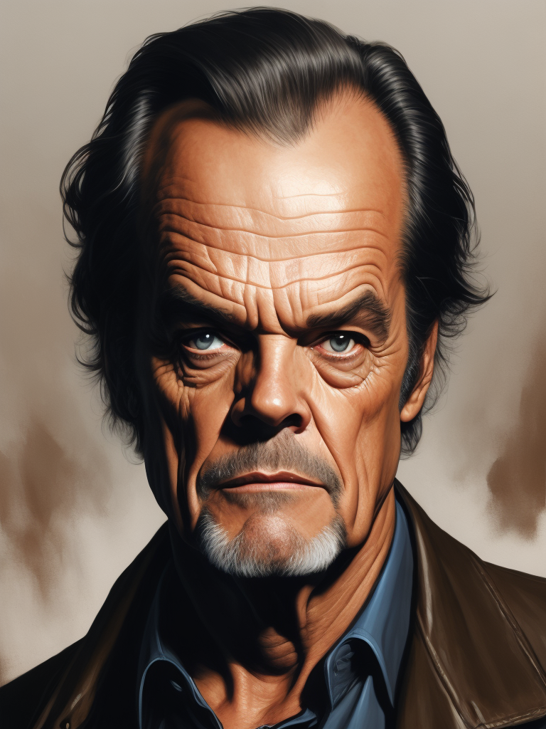 Jack Nicholson, Hero portrait, Illustration, Painting, Comic, Acrylic, Gouache, Ink, Cover, Art, UK, style of Glenn Fabry