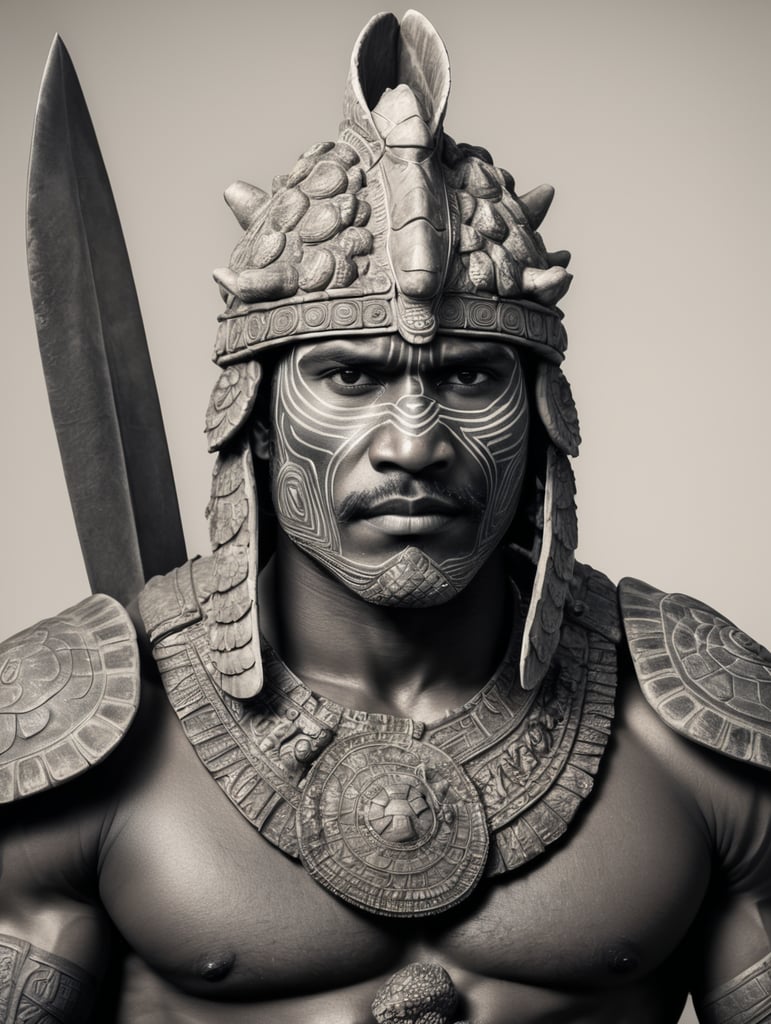 mascular fijian warrior with a turtle head