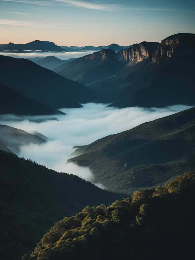 Blurred landscape of blue mountains