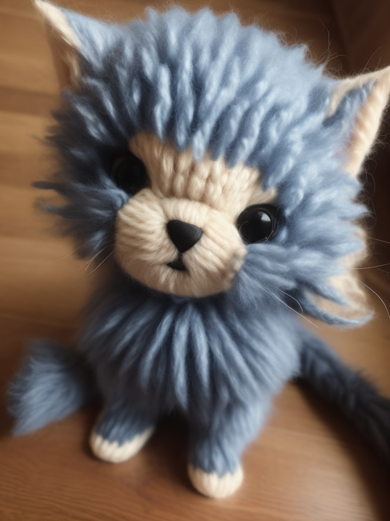 cute fluffy kitten as a knitted toy